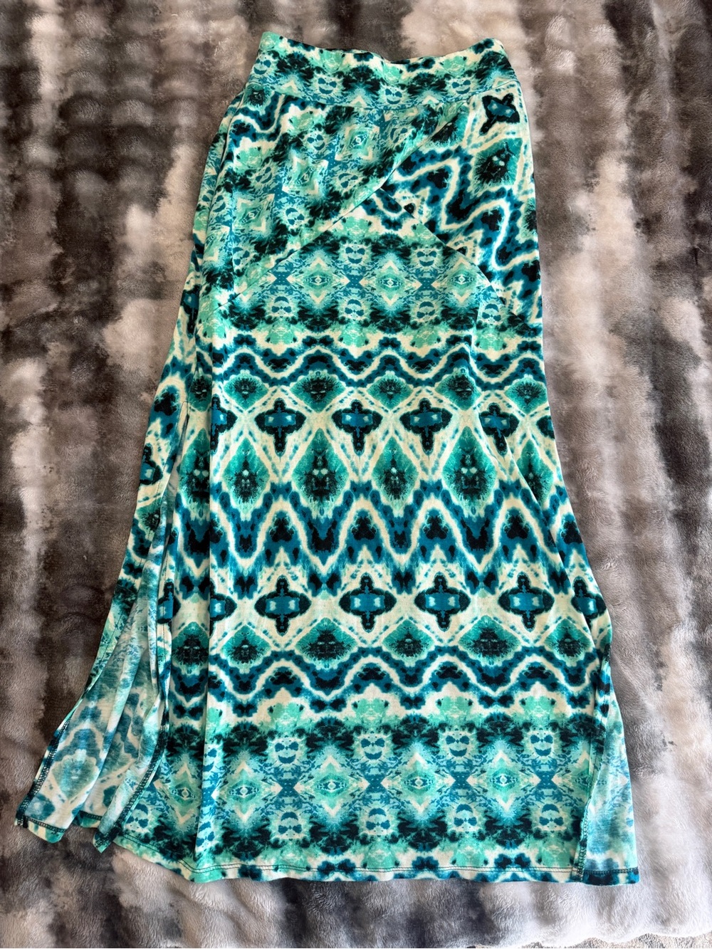 Joe Benbasset Teal and Aqua Geometric Maxi Skirt